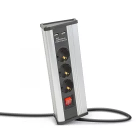   Delight Sarokelosztó - kapcsolós - 3 x 250V, 16A - 2 x USB, 2,1A - alumínium ház (20483S)