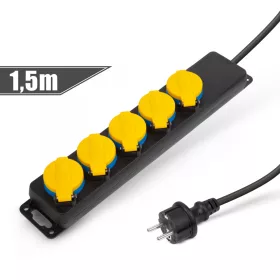   Delight Kültéri elosztó fedéllel - 1,5 m - 5 x 230V - 3 x 1,5 mm2, gumi  - IP44 (20223E)