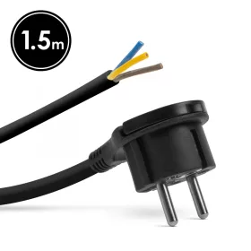   Delight Hálózati szerelhető tápkábel dugóval  - műanyag füllel - 1,5 m kábellel - 3 x 1,5 mm2 - fekete (05942A)