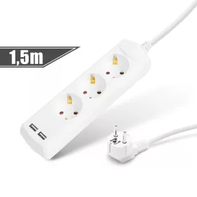   Delight Elosztó 3-as - 3 x 1,5 mm² - 1,5 m - 2 x USB-vel (20201U)