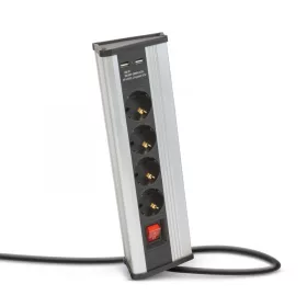   Delight Sarokelosztó - kapcsolós - 4 x 250V, 16A - 2 x USB, 2,1A - alumínium ház (20484S)