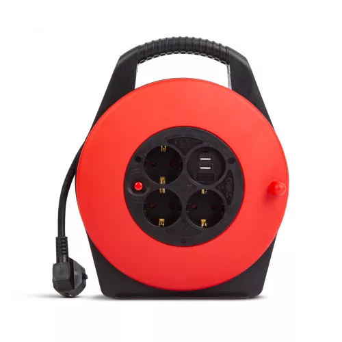 Delight Kábeldob műanyag tartóval - 3 x 1,5 mm² - 2 x USB - 10 m (20239)