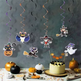   Halloween-i dekoráció szett - 6 féle motívum - csillogó spriál akasztóval (58171)