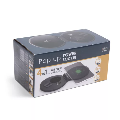 Delight Rejtett, beépíthető konnektor + USB + Type-C + Vezeték nélküli töltő (20462BK)