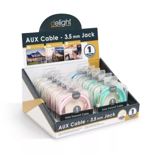 Delight AUX audiókábel -  3,5 mm-es sztereó audio-jackkábel szövet bevonat 4 szín - 1 m (55437)