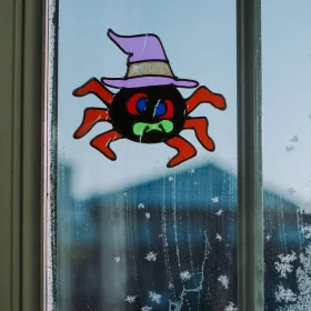 Halloween-i ablakdekor - színes, csillámos pók (58107D)