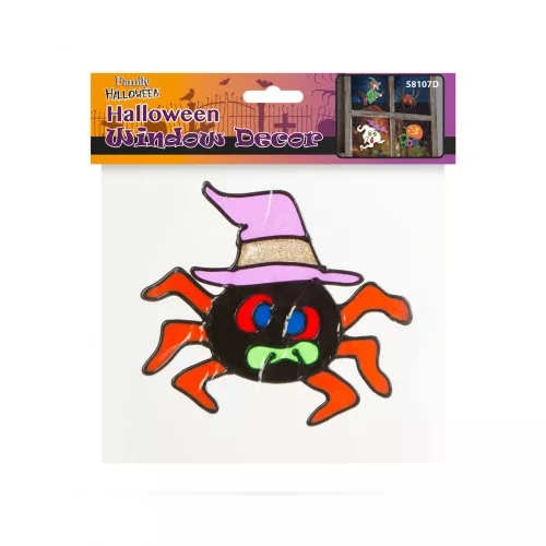 Halloween-i ablakdekor - színes, csillámos pók (58107D)