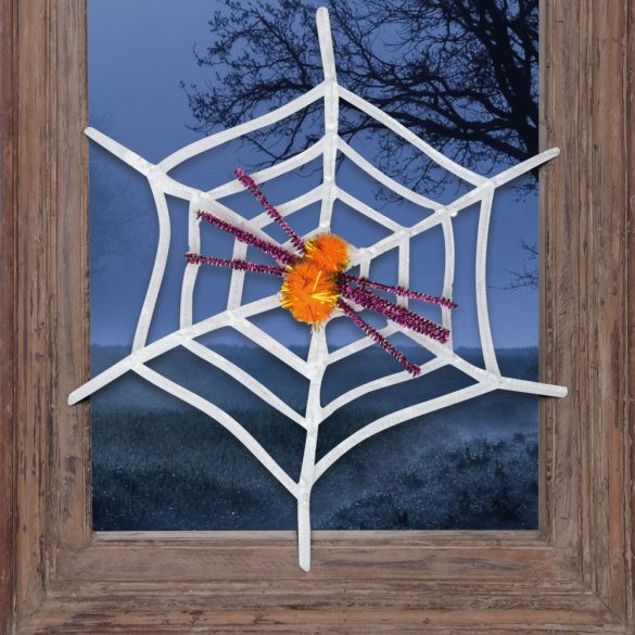Pókháló pókkal - halloween-i dekoráció - fehér (58101)