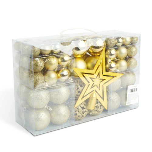 Karácsonyfadísz szett - 100 db gömb + csúcsdísz - arany (EDO-3082)