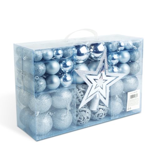 Karácsonyfadísz szett - 100 db gömb + csúcsdísz - ezüst (EDO-3083)