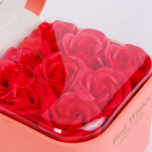 9 db műrózsa díszdobozban nyaklánccal - 11 x 11 x 9,5 cm - rózsaszín (DA01200)