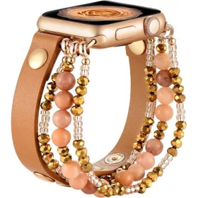   Mybandz 13458 apple watch gyöngyös bőróraszíj-barna /40/41 és 42 mm