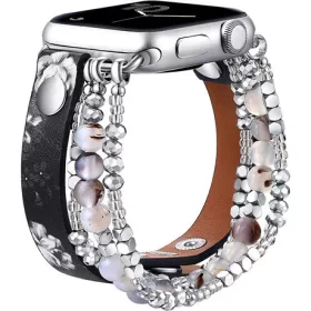   Mybandz 13459 apple watch gyöngyös bőróraszíj-fekete-virágmintás /40/41 és 42 mm