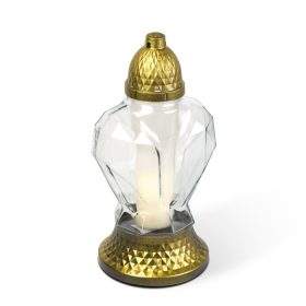   Üveg mécses - műanyag kupakkal, üveg szín: fehér, kupak szín: fekete - arany antik - 31 cm (TW1021)