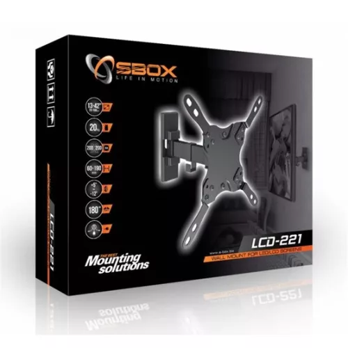 SBOX LCD-221 13"-42" dönthető, forgatható fali konzol - Fekete