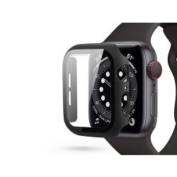   Apple Watch 4/5/6/SE (44 mm) védőtok beépített edzett üveggel - DEFENSE 360 - fekete (ECO csomagolás)