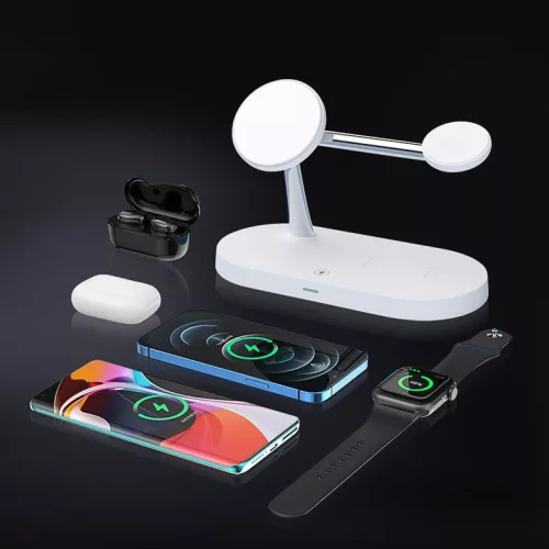 Tech-Protect Qi univerzális vezeték nélküli töltő állomás - 15W - Tech-Protect  A12 3in1 Wireless Charger for Phone + Watch + Earphone - fehér
