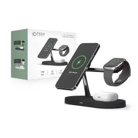   Tech-Protect Qi univerzális vezeték nélküli töltő állomás - 15W - Tech-Protect  A12 3in1 Wireless Charger for Phone + Watch + Earphone - fekete