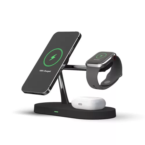 Tech-Protect Qi univerzális vezeték nélküli töltő állomás - 15W - Tech-Protect  A12 3in1 Wireless Charger for Phone + Watch + Earphone - fekete