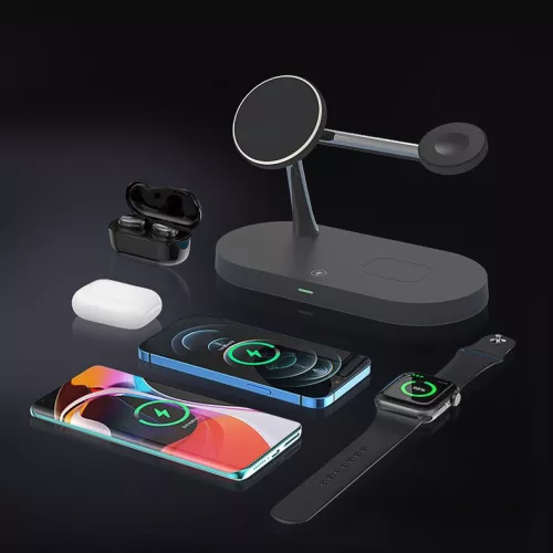 Tech-Protect Qi univerzális vezeték nélküli töltő állomás - 15W - Tech-Protect  A12 3in1 Wireless Charger for Phone + Watch + Earphone - fekete