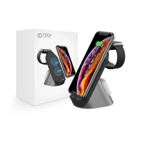   Tech-Protect Qi univerzális vezeték nélküli töltő állomás - 15W - Tech-Protect  H18 3in1 Wireless Charger for Phone + Watch + Earphone - fekete