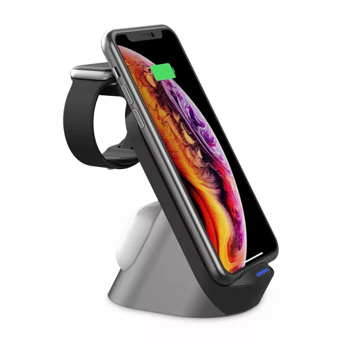 Tech-Protect Qi univerzális vezeték nélküli töltő állomás - 15W - Tech-Protect  H18 3in1 Wireless Charger for Phone + Watch + Earphone - fekete