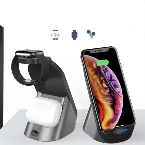 Tech-Protect Qi univerzális vezeték nélküli töltő állomás - 15W - Tech-Protect  H18 3in1 Wireless Charger for Phone + Watch + Earphone - fekete