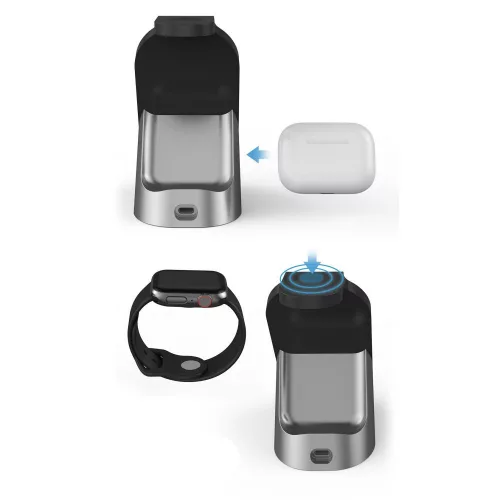 Tech-Protect Qi univerzális vezeték nélküli töltő állomás - 15W - Tech-Protect  H18 3in1 Wireless Charger for Phone + Watch + Earphone - fekete