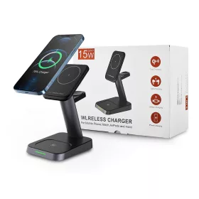   Tech-Protect Qi univerzális vezeték nélküli töltő állomás - 15W - Tech-Protect  W68 3in1 Wireless Charger for Phone + Watch + Earphone - fekete