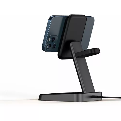 Tech-Protect Qi univerzális vezeték nélküli töltő állomás - 15W - Tech-Protect  W68 3in1 Wireless Charger for Phone + Watch + Earphone - fekete