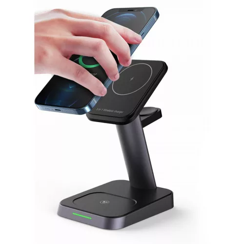 Tech-Protect Qi univerzális vezeték nélküli töltő állomás - 15W - Tech-Protect  W68 3in1 Wireless Charger for Phone + Watch + Earphone - fekete
