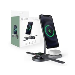   Tech-Protect Qi univerzális vezeték nélküli töltő állomás - 18W - Tech-Protect  A22 3in1 Wireless Charger for Phone + Watch + Earphone - szürke