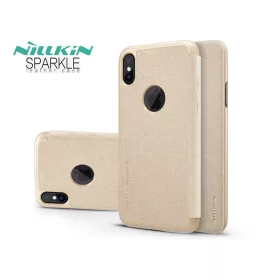   Apple iPhone X oldalra nyíló flipes tok - Nillkin Sparkle Logo - arany