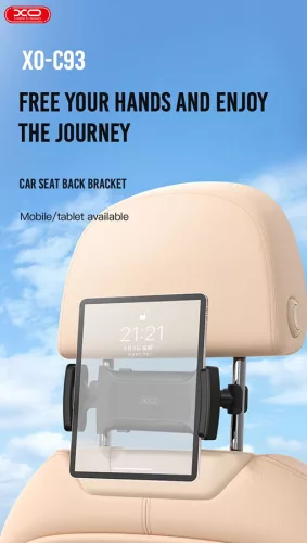 XO univerzális fejtámlára szerelhető telefon/tablet autós tartó 4,7 - 12,9,     méretű készülékekhez - XO C93 Car Rear Seat Tablet Holder - fekete