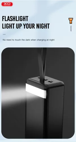 XO univerzális hordozható, asztali akkumulátor töltő - 50.000 mAh - XO PR158 Power Bank - 3xUSB + microUSB + Type-C + Lightning - QC 22.5W TYP-C - PD 20W AFC FCP - fekete