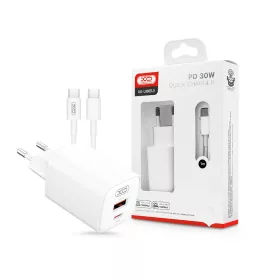   XO hálózati töltő adapter Type-C + USB bemenette + Type-C - Type-C kábel - 30W -XO L96 Quick Charger Suit PD.3.0, QC3.0 - fehér