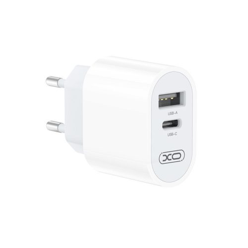 XO hálózati töltő adapter Type-C + USB bemenettel + Type-C - Lightning kábel -  12W - XO L97 Adapter Charger Suit - fehér