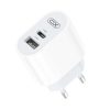 XO hálózati töltő adapter Type-C + USB bemenettel + Type-C - Lightning kábel -  12W - XO L97 Adapter Charger Suit - fehér