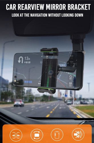 XO univerzális autó visszapillantó tükörre illeszthető, forgatható PDA/GSM autóstartó - XO C107 Car Rearview Mirror Bracket - fekete/zöld