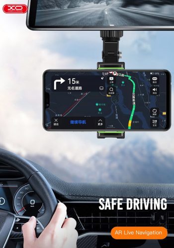 XO univerzális autó visszapillantó tükörre illeszthető, forgatható PDA/GSM autóstartó - XO C107 Car Rearview Mirror Bracket - fekete/zöld