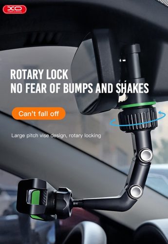 XO univerzális autó visszapillantó tükörre illeszthető, forgatható PDA/GSM autóstartó - XO C107 Car Rearview Mirror Bracket - fekete/zöld
