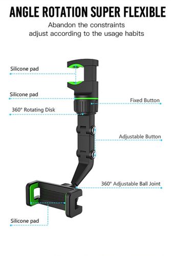 XO univerzális autó visszapillantó tükörre illeszthető, forgatható PDA/GSM autóstartó - XO C107 Car Rearview Mirror Bracket - fekete/zöld
