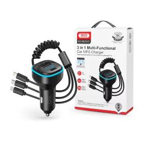  XO Bluetooth FM-transmitter/szivargyújtó töltő - USB + Type-C + MP3/FLAC/APE +  Pendrive/TF-kártyaolvasó - XO BCC07 3in1 Car Charger - fekete