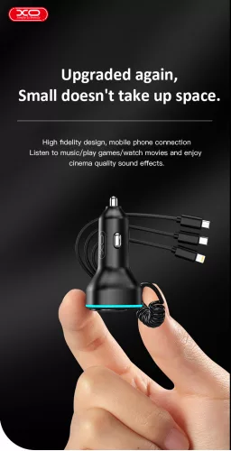 XO Bluetooth FM-transmitter/szivargyújtó töltő - USB + Type-C + MP3/FLAC/APE +  Pendrive/TF-kártyaolvasó - XO BCC07 3in1 Car Charger - fekete