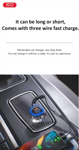 XO Bluetooth FM-transmitter/szivargyújtó töltő - USB + Type-C + MP3/FLAC/APE +  Pendrive/TF-kártyaolvasó - XO BCC07 3in1 Car Charger - fekete
