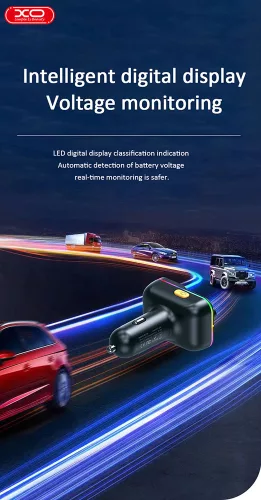 XO Bluetooth FM-transmitter/szivargyújtó töltő - 2xUSB + MP3 + Pendrive         lejátszás + RGB Light + PD25W Fast Charger - XO BCC09 - fekete