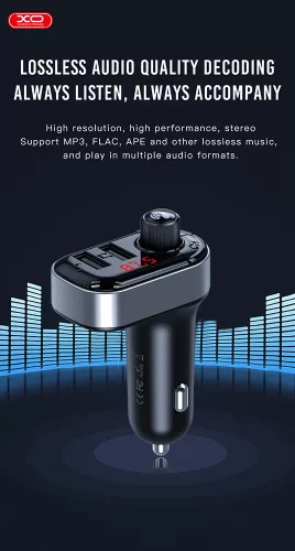XO Bluetooth FM-transmitter/szivargyújtó töltő - 2xUSB + MP3 + Pendrive         lejátszás - XO BCC10 - fekete