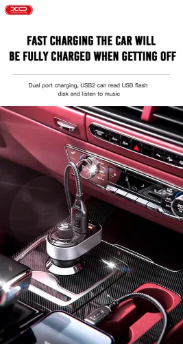XO Bluetooth FM-transmitter/szivargyújtó töltő - 2xUSB + MP3 + Pendrive         lejátszás - XO BCC10 - fekete