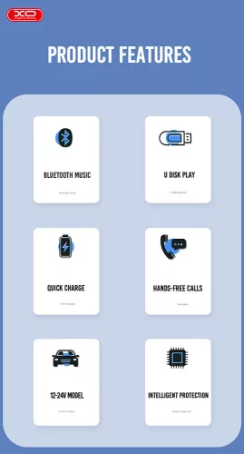 XO Bluetooth FM-transmitter/szivargyújtó töltő - 2xUSB + MP3 + Pendrive         lejátszás - XO BCC10 - fekete