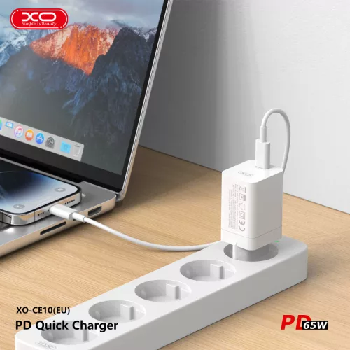 XO GaN hálózati töltő adapter Type-C bemenettel - 65W - XO CE10 PD3.0 + QC3.0 Quick Charger - fehér